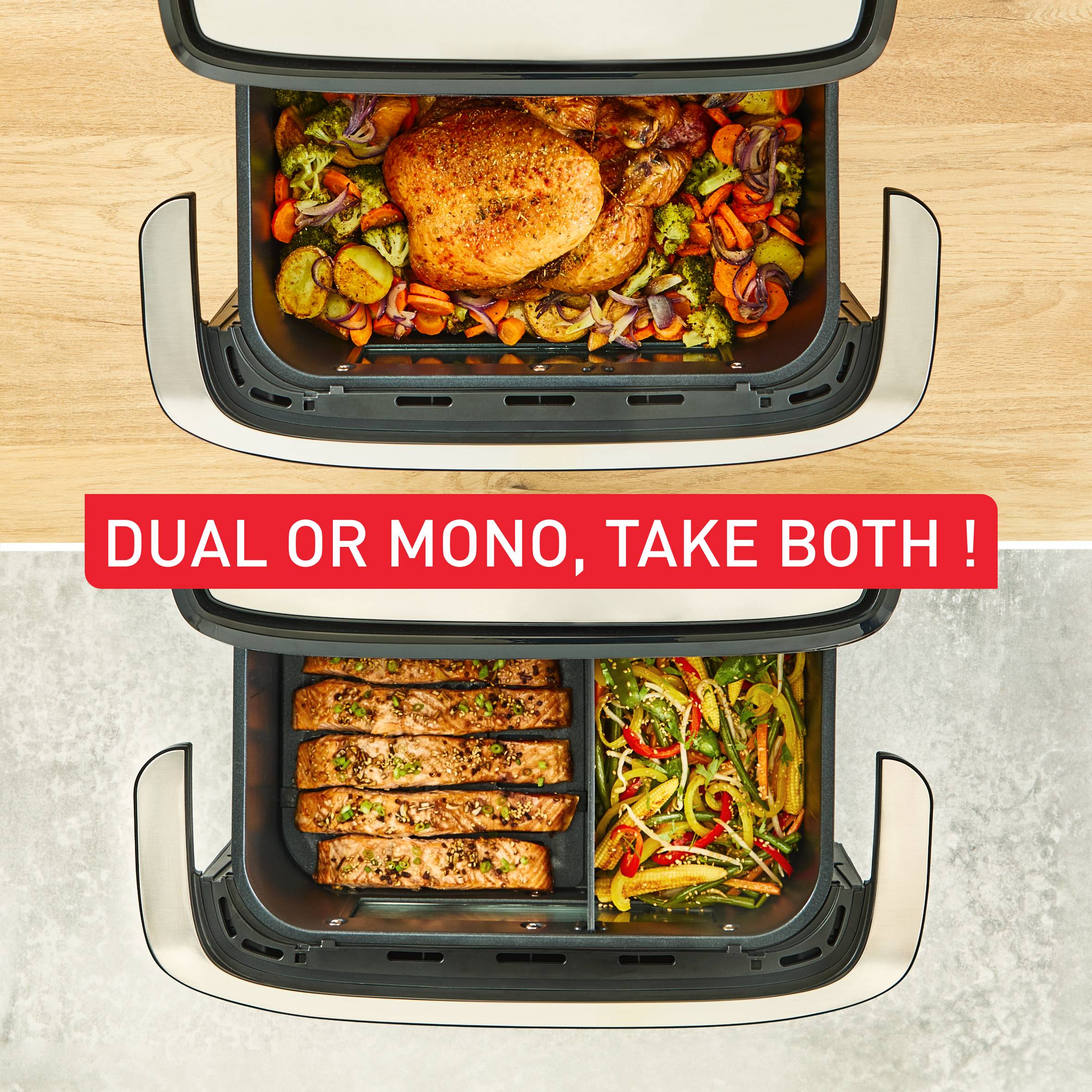 Двоен уред за готвене с горещ въздух Dual Easy Fry Flex, разделител FlexCook, вместимост 9 л