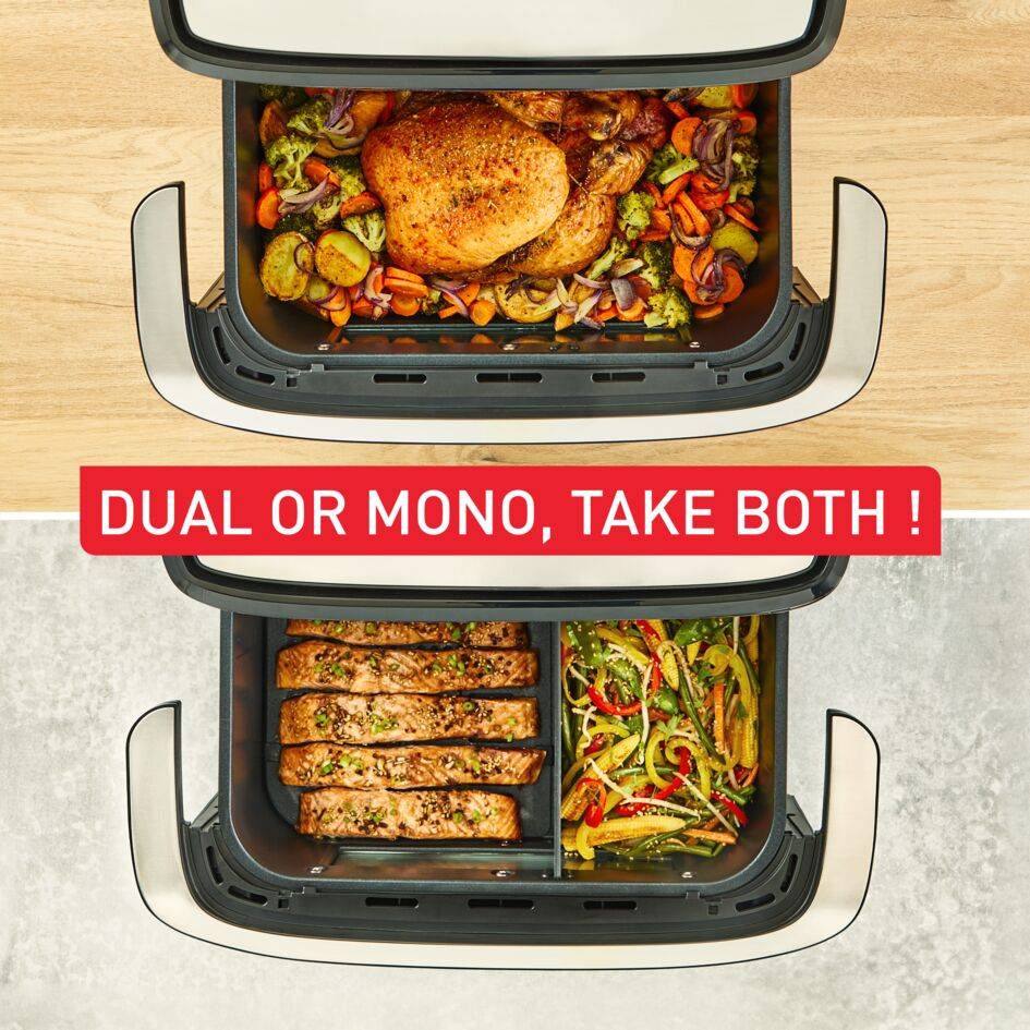 Dual Easy Fry Flex, Двоен уред за готвене с горещ въздух, разделител FlexCook, вместимост 9 л
