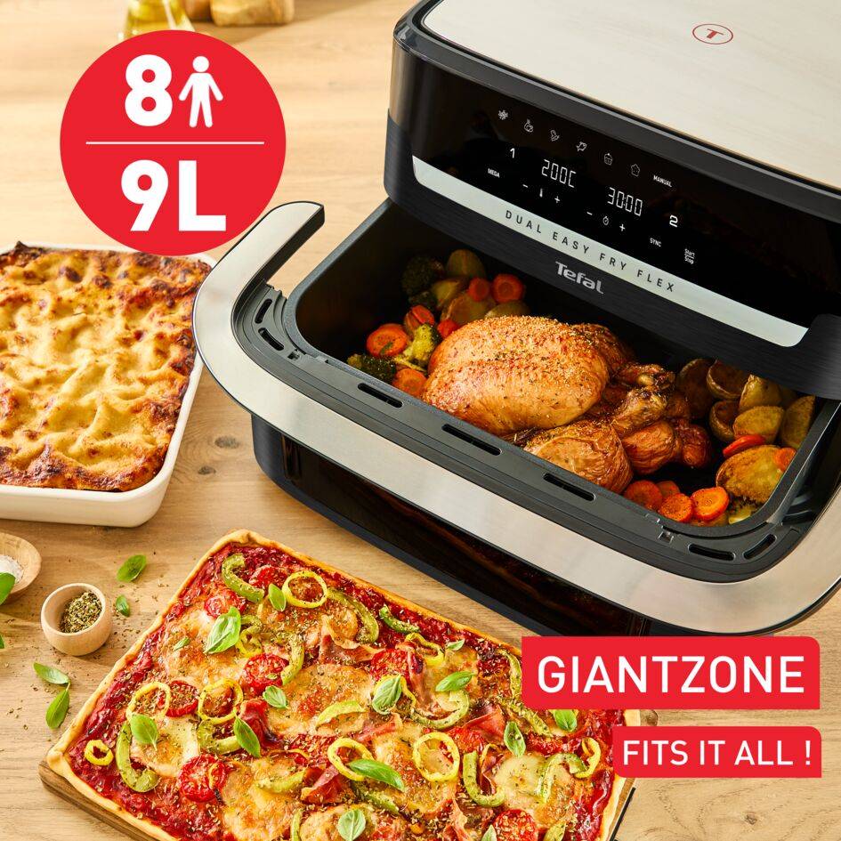 Двоен уред за готвене с горещ въздух Dual Easy Fry Flex, разделител FlexCook, вместимост 9 л