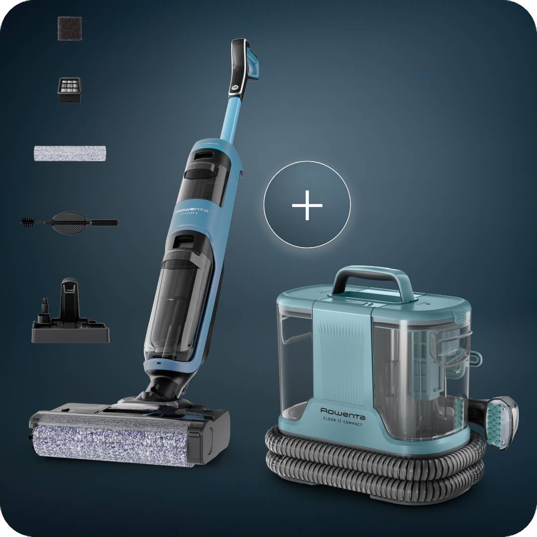 Пакет Безкабелна прахосмукачка за сухо и мокро почистване X-Clean 2 и Уред за почистване Clean It IN3021F0