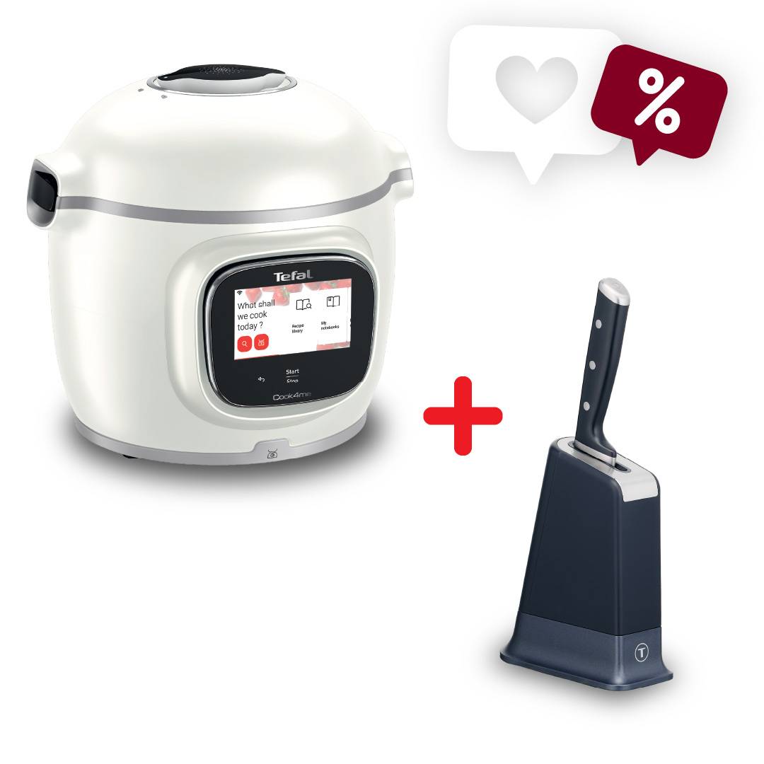 Пакет Интелигентен мултикукър с вградена везна, Tefal Cook4me Touch Pro CY9441F2 и Нож с поставка EverSharp и вградено точило