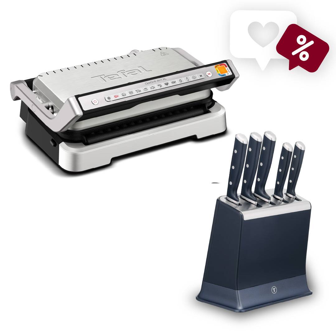 Пакет Интелигентен грил OptiGrill 4in1 GC784D30 XL и Комплект от 5 ножове EverSharp