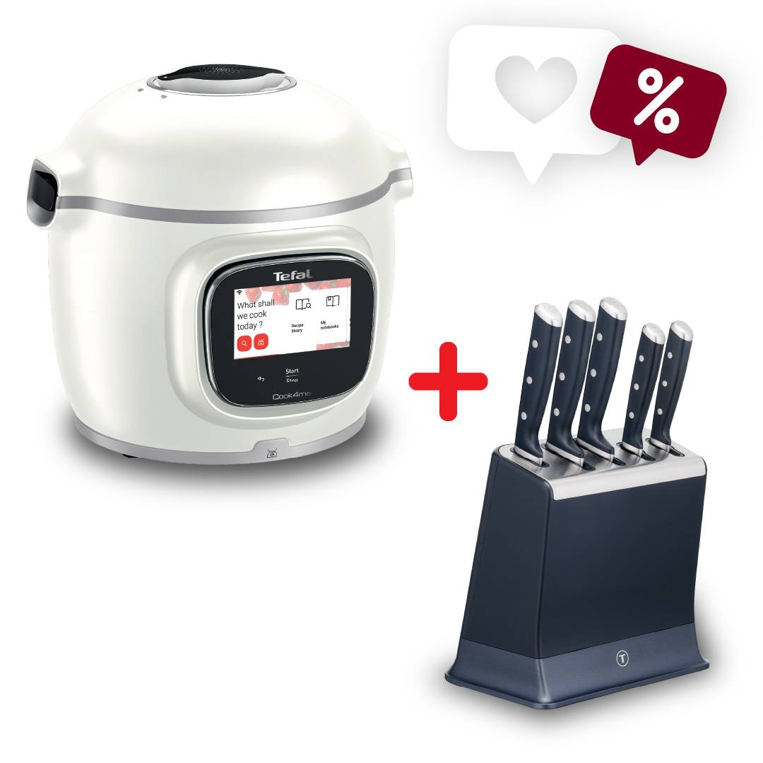 Пакет Интелигентен мултикукър с вградена везна, Tefal Cook4me Touch Pro CY9441F2 и Комплект от 5 ножове EverSharp