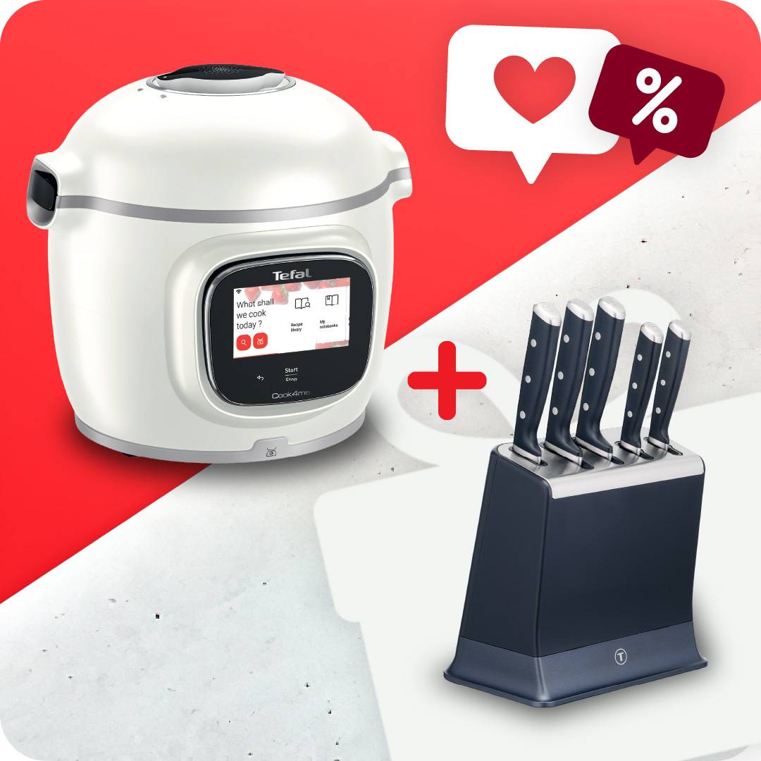 Пакет Интелигентен мултикукър с вградена везна, Tefal Cook4me Touch Pro CY9441F2 и Комплект от 5 ножове EverSharp