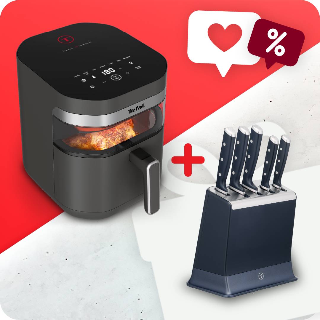 Уред за готвене с горещ въздух, хрупкави ястия Easy Fry Infrared и Комплект ножове EverSharp: 5 ножа с блок за съхранение с вградено точило