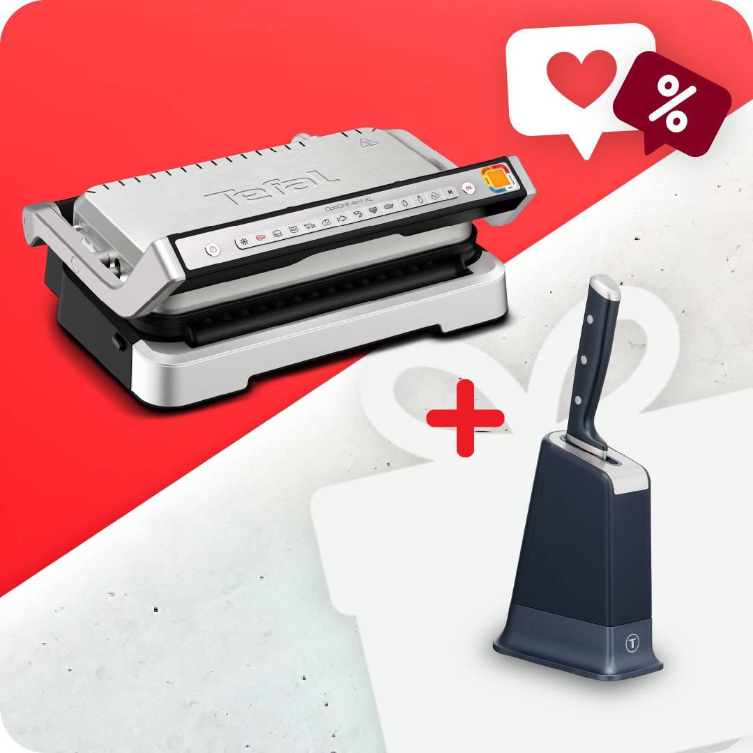 Пакет Интелигентен грил OptiGrill 4in1 GC784D30 XL и Нож с поставка EverSharp и вградено точило